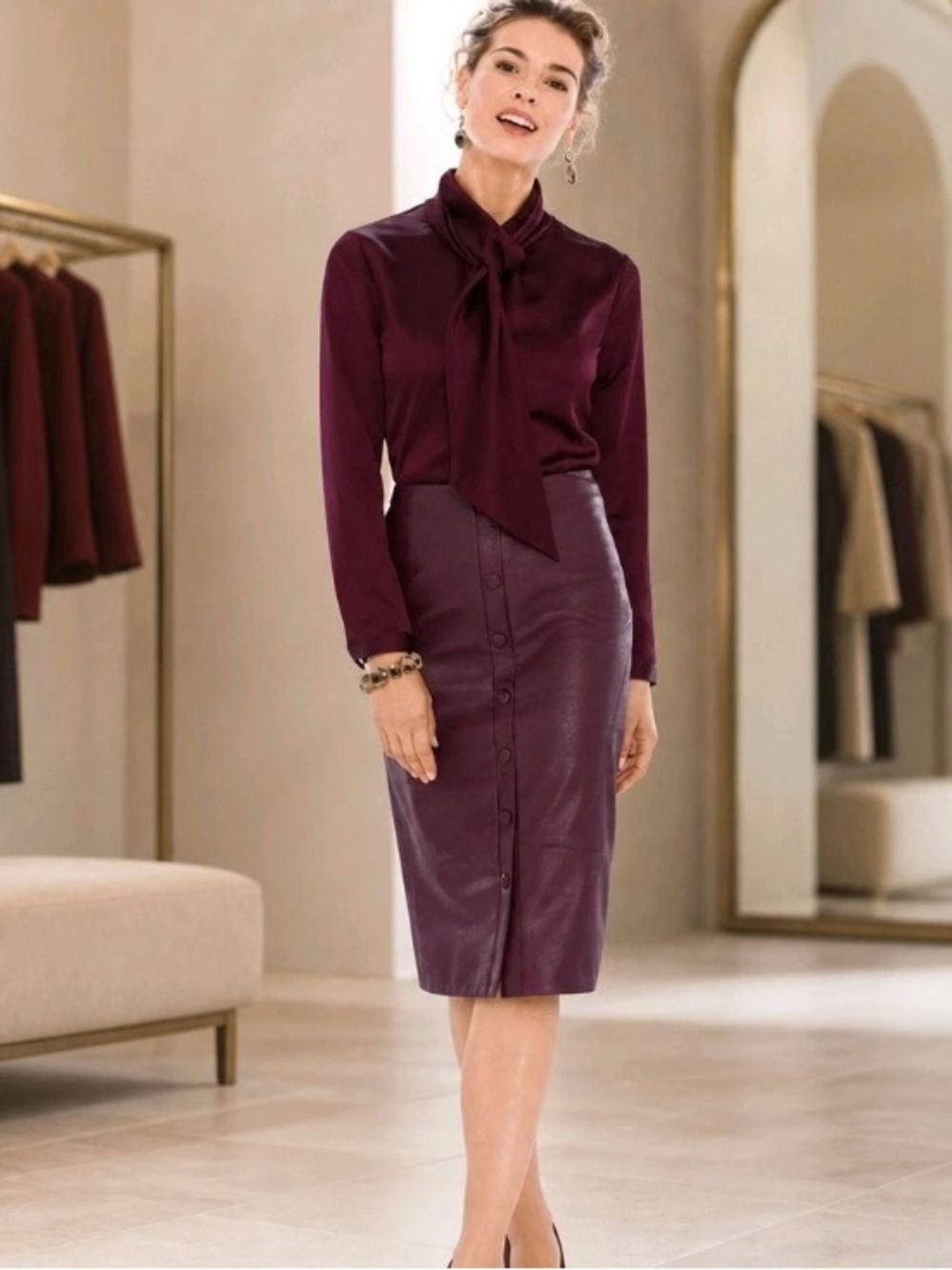 NWT SEXY CHICOS BLACK LABEL MERLOT (wine) FAUX LEATHER BUTTON DETAIL SKIRT $129